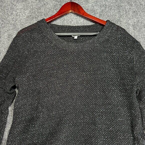 Splendid Sweater Womens Medium Black Knit Silver Sparkle Long Sleeve Ribbed Hem - Picture 3 of 7